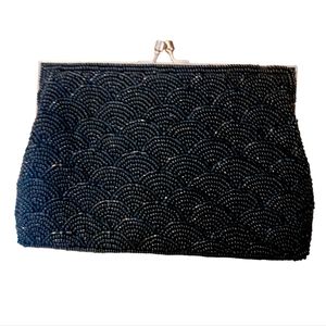 Vintage 60s Walborg Black Beaded Evening Bag Clutch